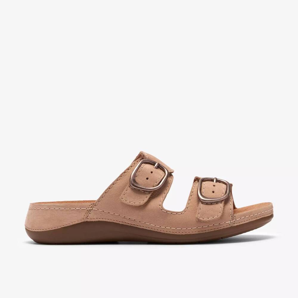 NEW CLARKS women's cecily step sandal in beige nubuck